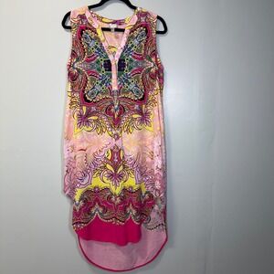 Cupio Sleeveless High-Low Shift Dress Colorful Paisley Print Lightweight Size L